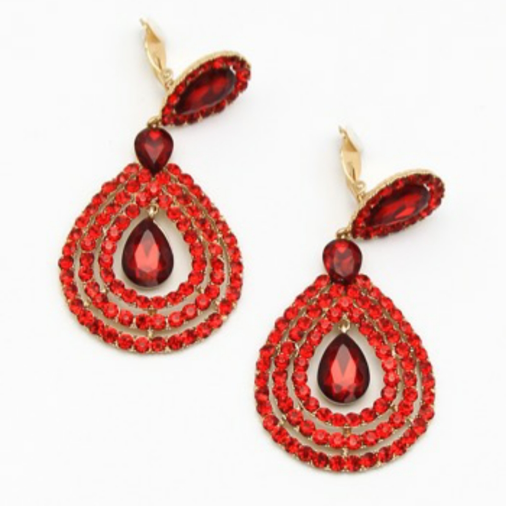 Red CHANDELIER STONE CLIP EARRING